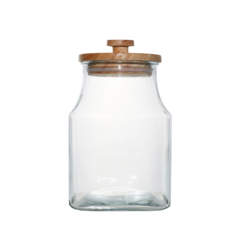 3.4L Square Glass Jar With Pine Lid