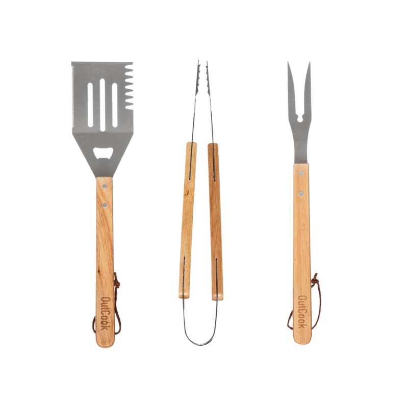3 Piece Wooden Handle Braai Accessory