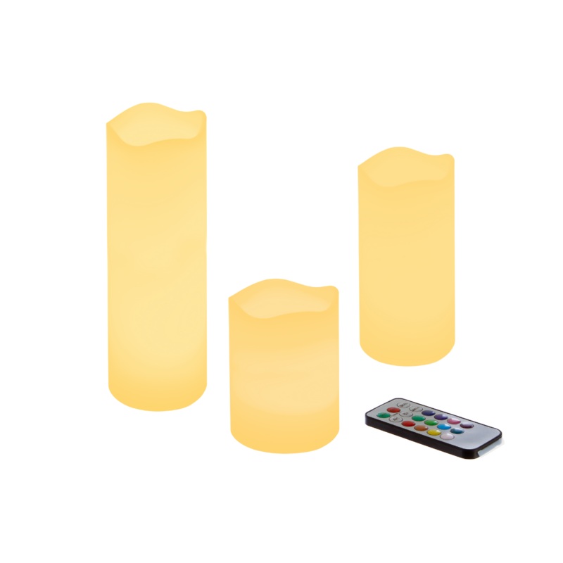Set Of 3 Colour Changing LED Candles & Remote