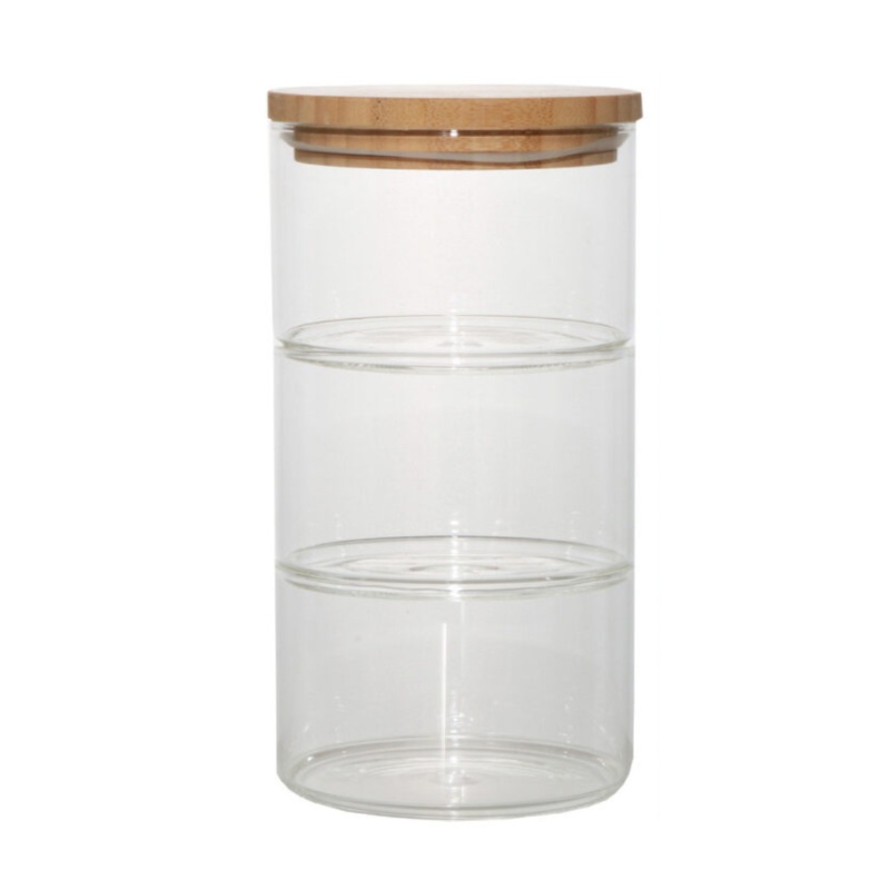 3 Tier Glass Canister With Bamboo Lid