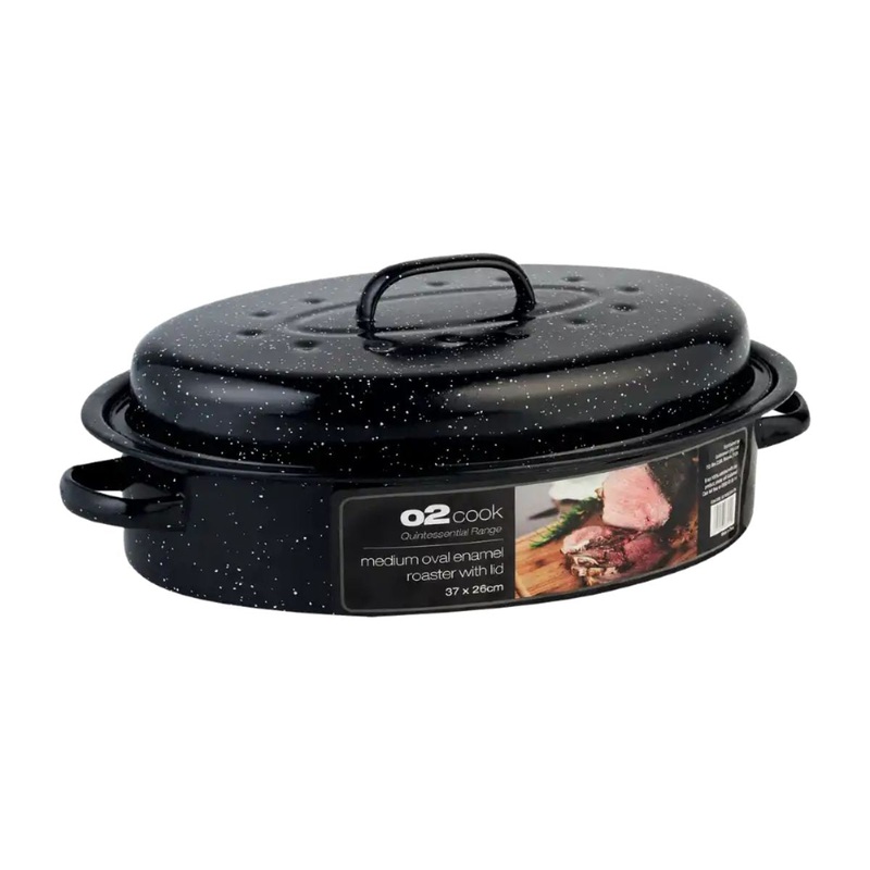 O2 Large Grey Speck Oval Enamel Roaster With Lid (43X32)