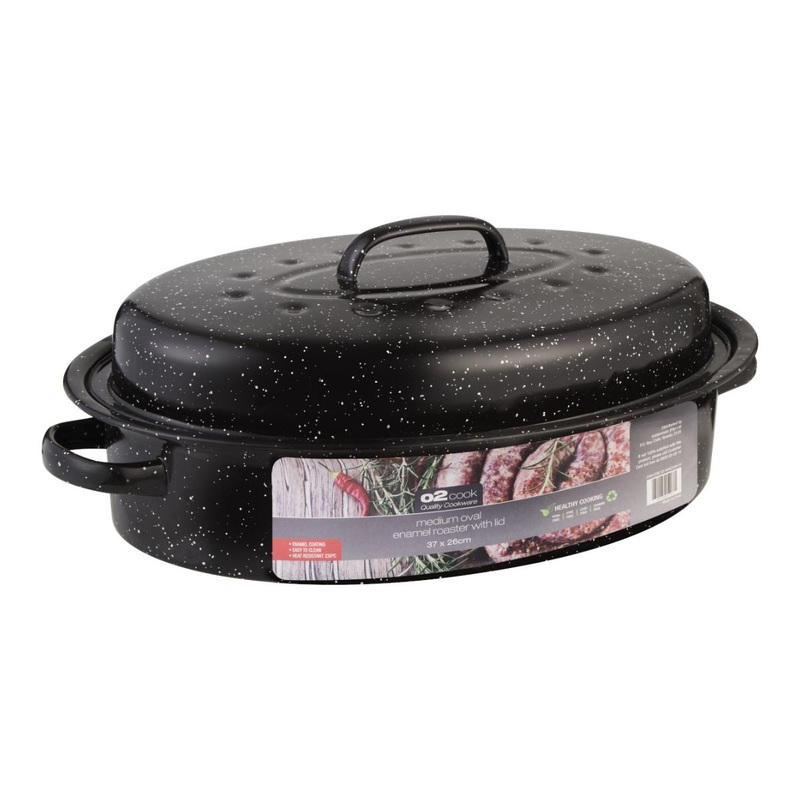O2 Medium Grey Speck Oval Enamel Roaster With Lid (37X26)