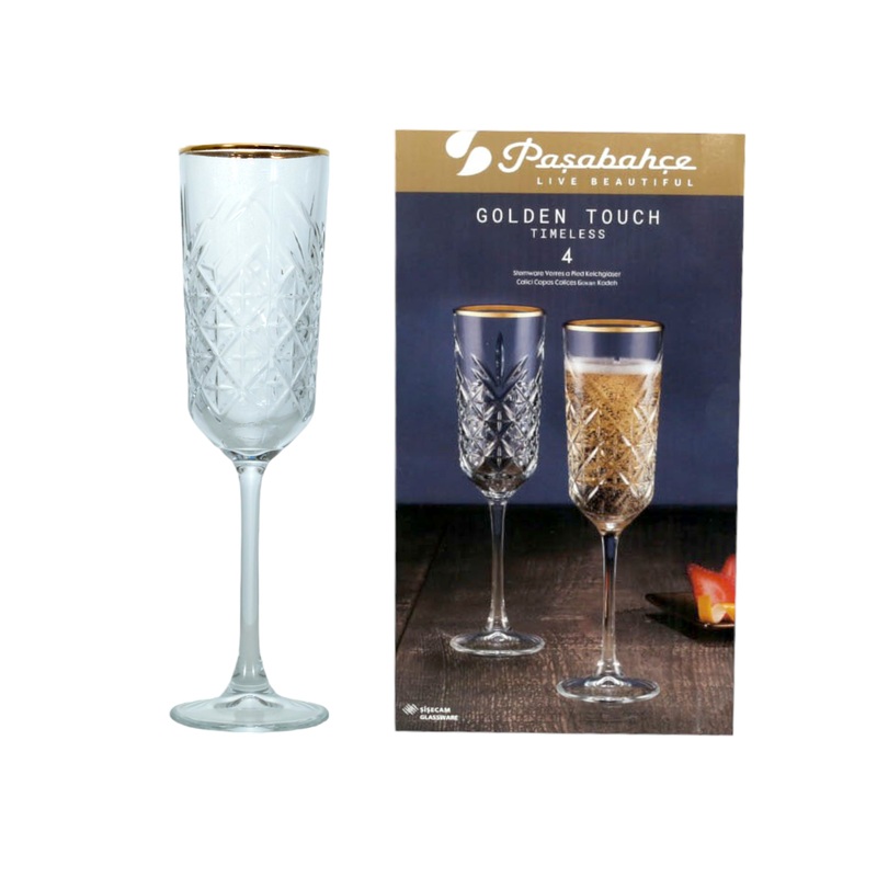 Timeless Gold Rim Champagne Glasses - 4 x 175m