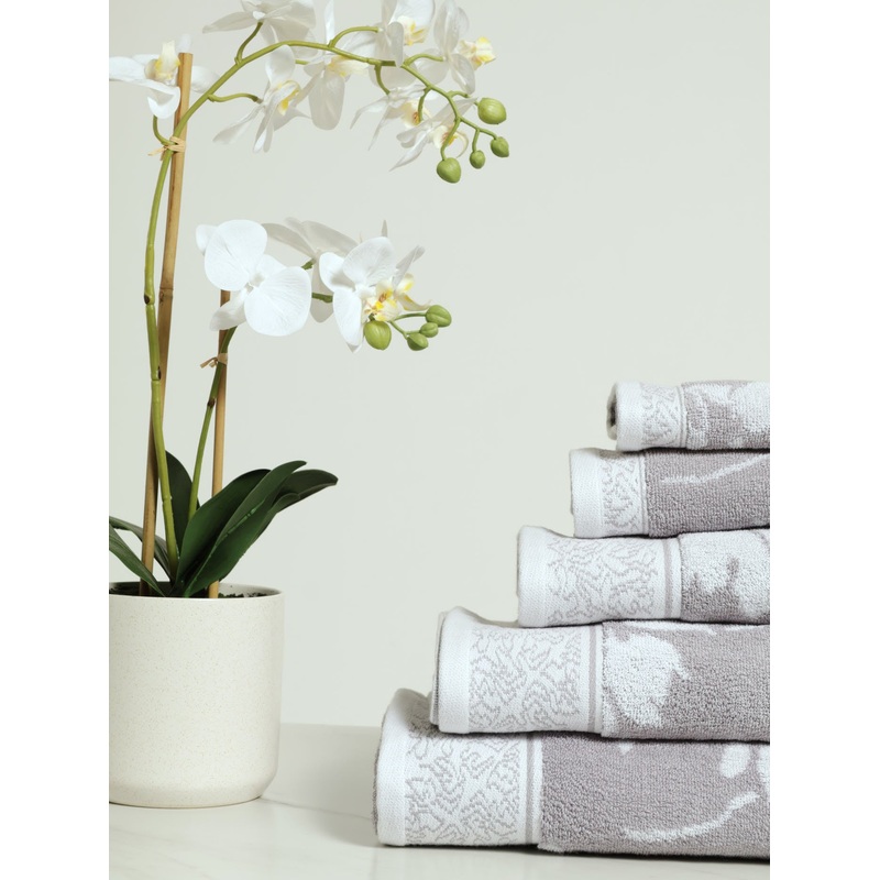 Two Tone Floral Towels - Grey