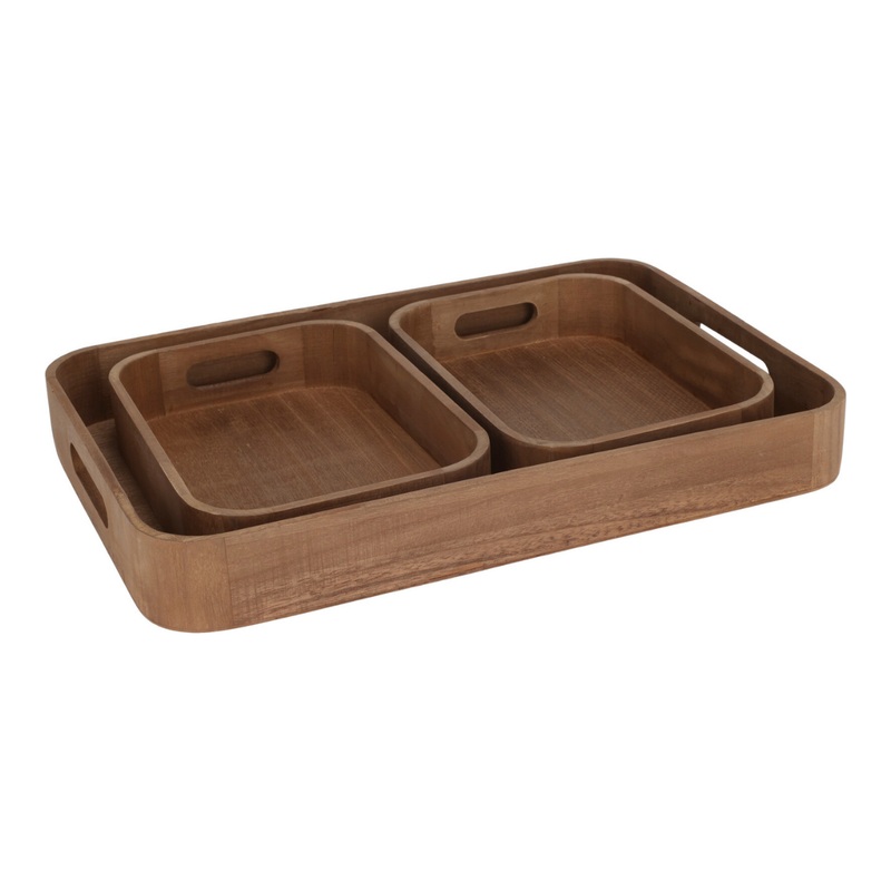 3 Piece Serving Tray Set - Walnut