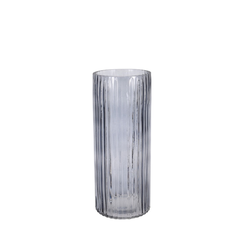 Glass Ribbed Vase 10X25Cm - Grey