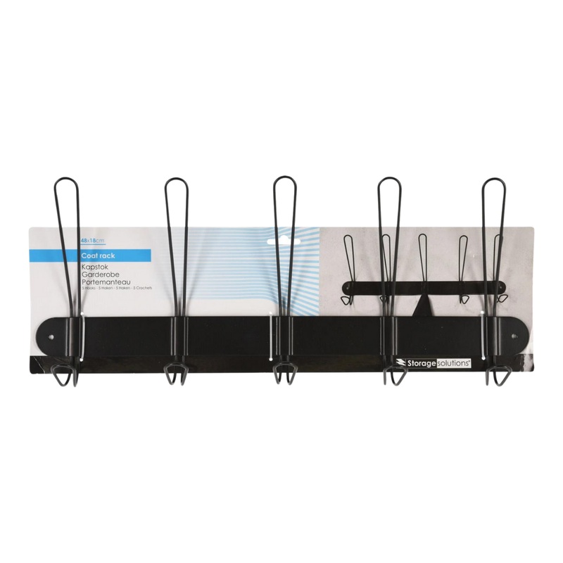 Iron Coat Rack With 5 Hooks - Black