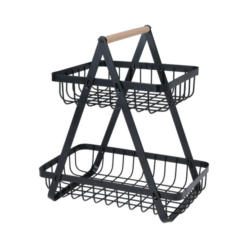 Metal Rack With Wooden Handle - Black
