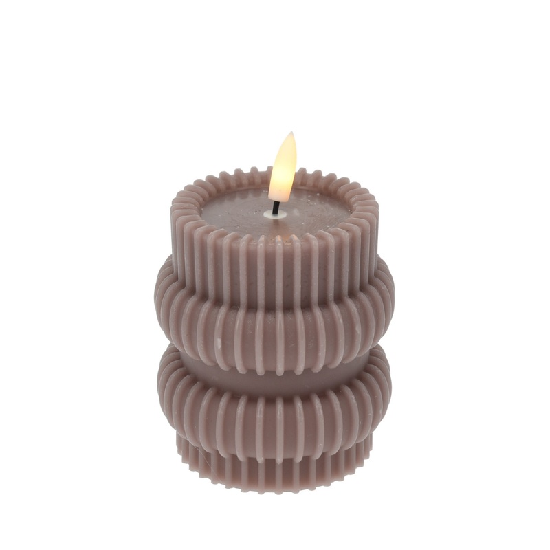 Ribbed Led Candle 10Cm - Grey