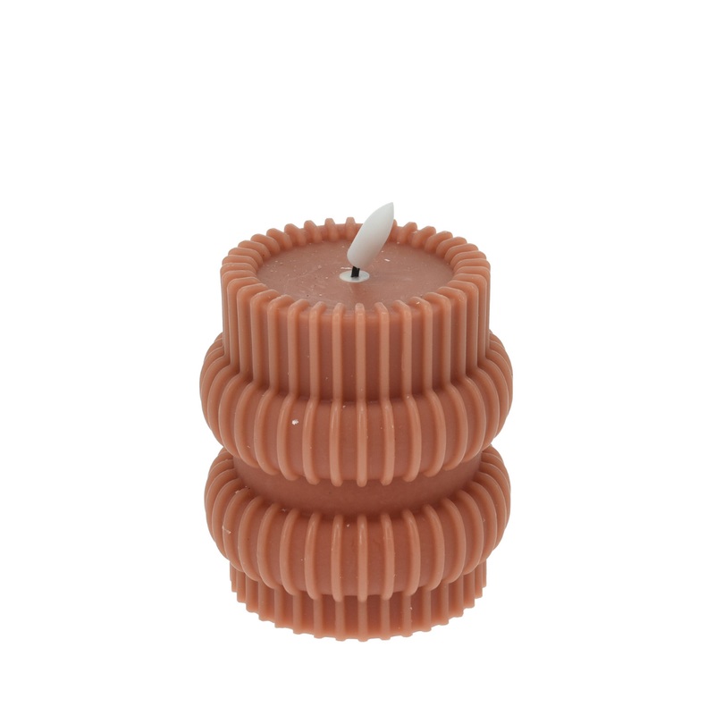 Ribbed Led Candle 10Cm - Rust