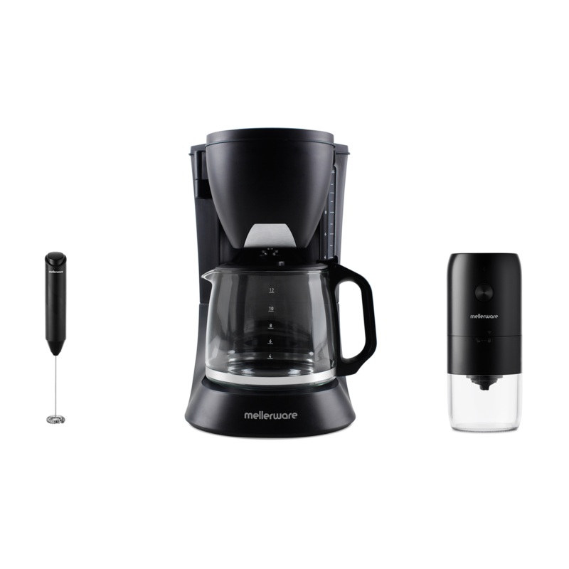 3 Piece Coffee Pack Milk Frother + Coffee Grinder + Coffee Maker Drip Filter