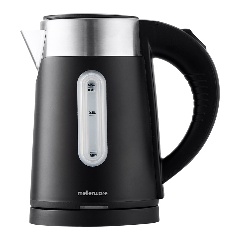 800W 0.8L Siena Compact Double Wall Cordless Kettle Stainless Steel Black