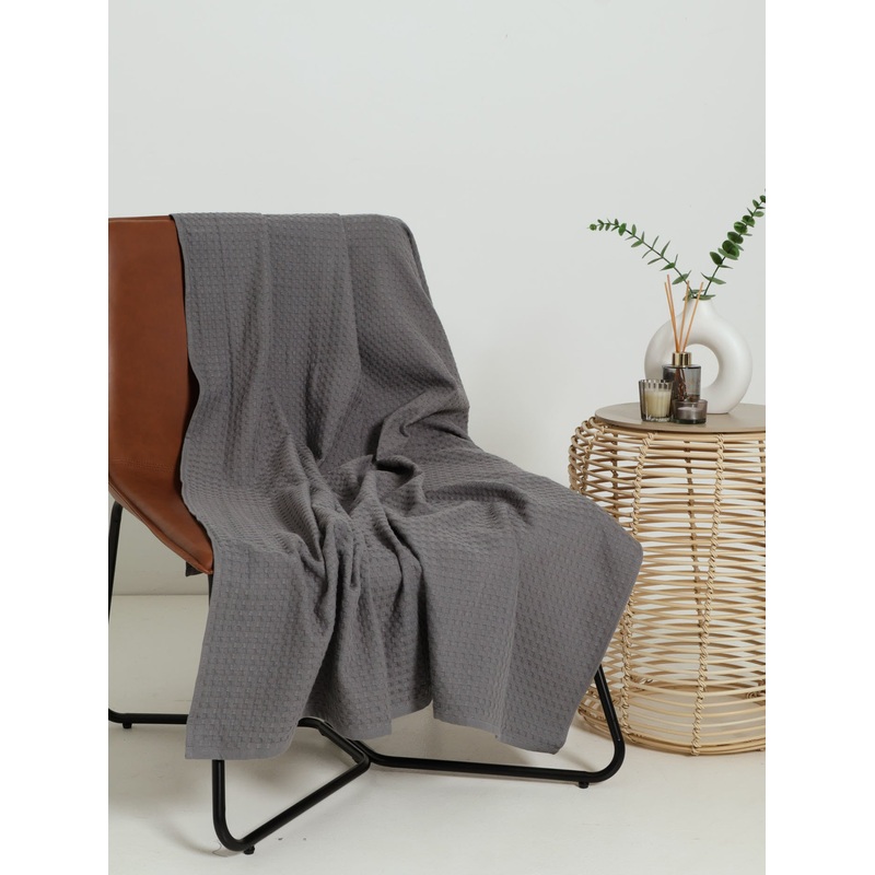 100% Cotton Waffle Textured Throw - Charcoal