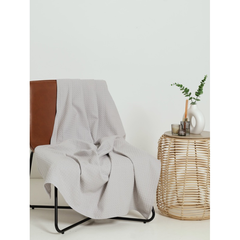 100% Cotton Waffle Textured Throw - Grey