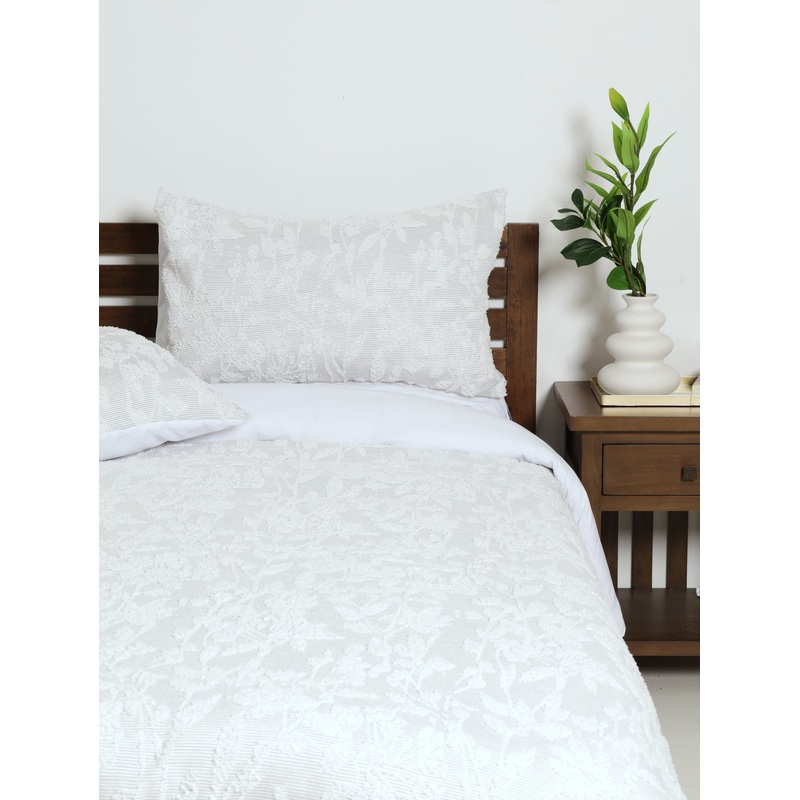 Clipped Botanical Tufted Duvet Cover Set - Grey