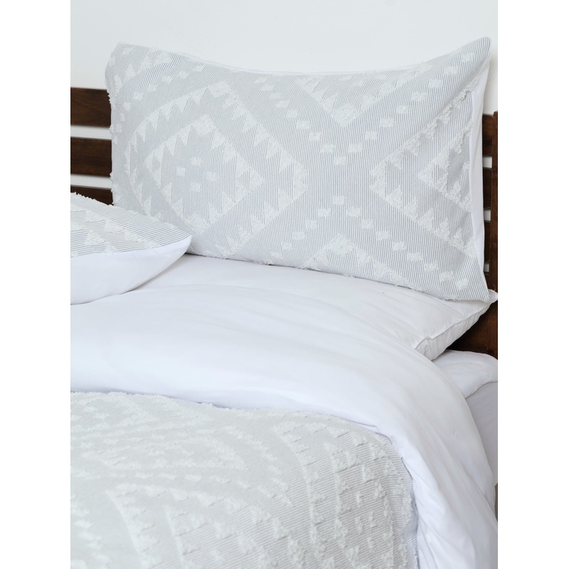 Clipped Diamond Tufted Textured Duvet Cover - Grey