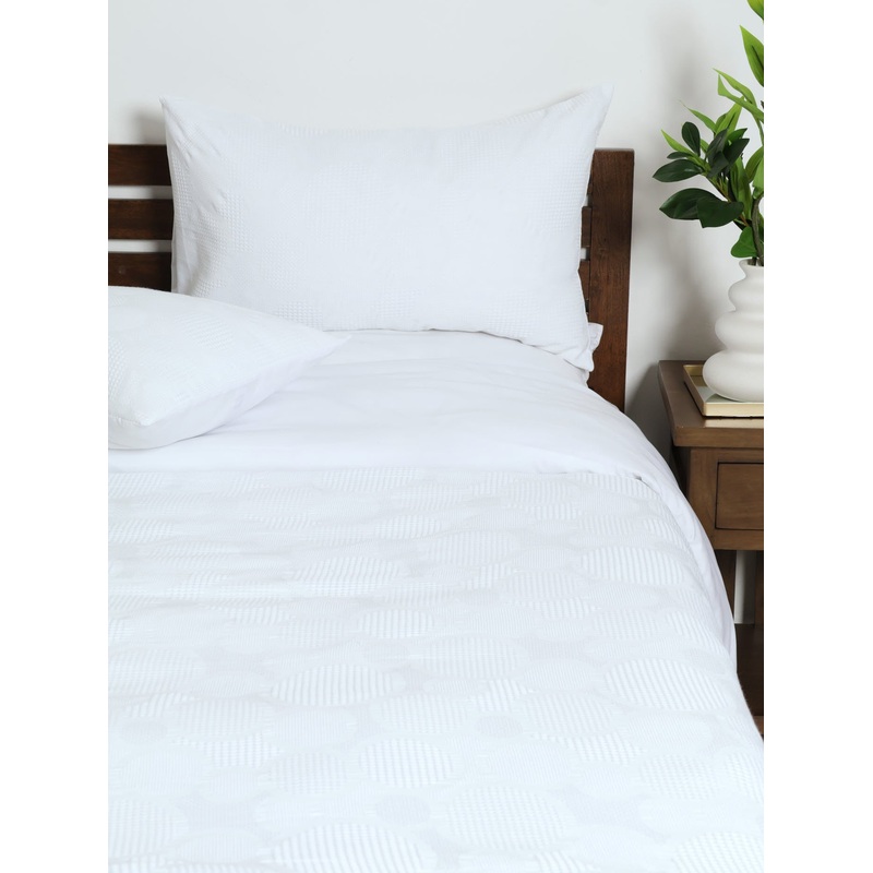 Waffle Circles Duvet Cover Set - White