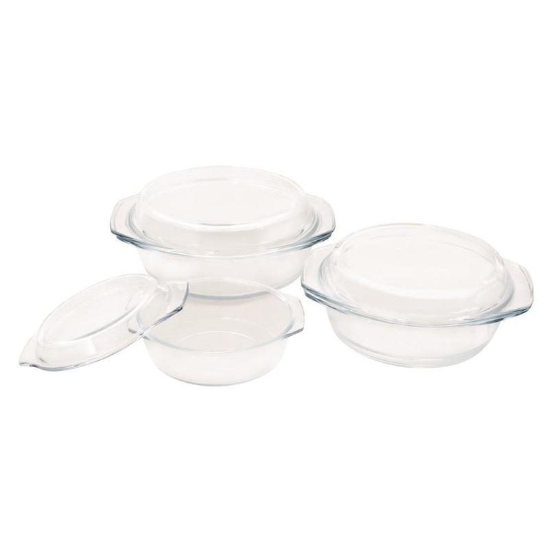 O2 Cook 3 Piece Glass Casserole Dish Set With Lids