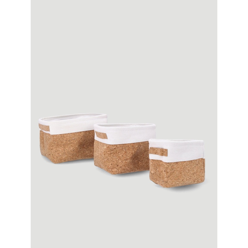 Eva-Bonded Linen Fabric And Cork Fabric Storage Baskets
