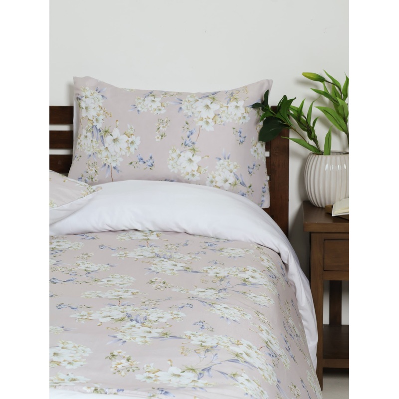 Natural And Blue Floral Printed Duvet Cover Set