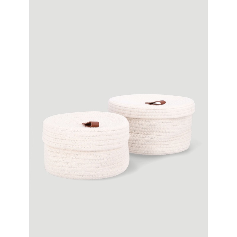 Set Of 2 Cotton Rope Storage Baskets with Lids