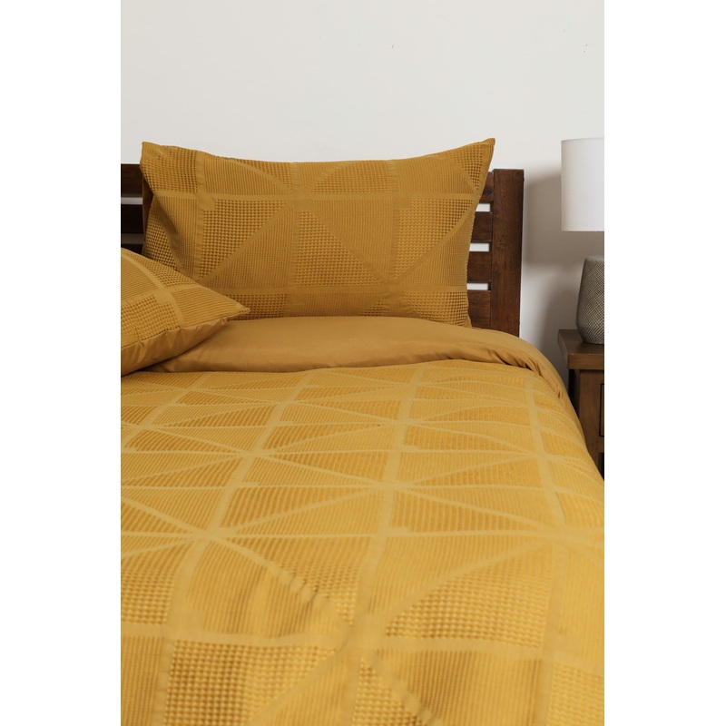 Waffle Square Textured Duvet Cover Set - Ochre