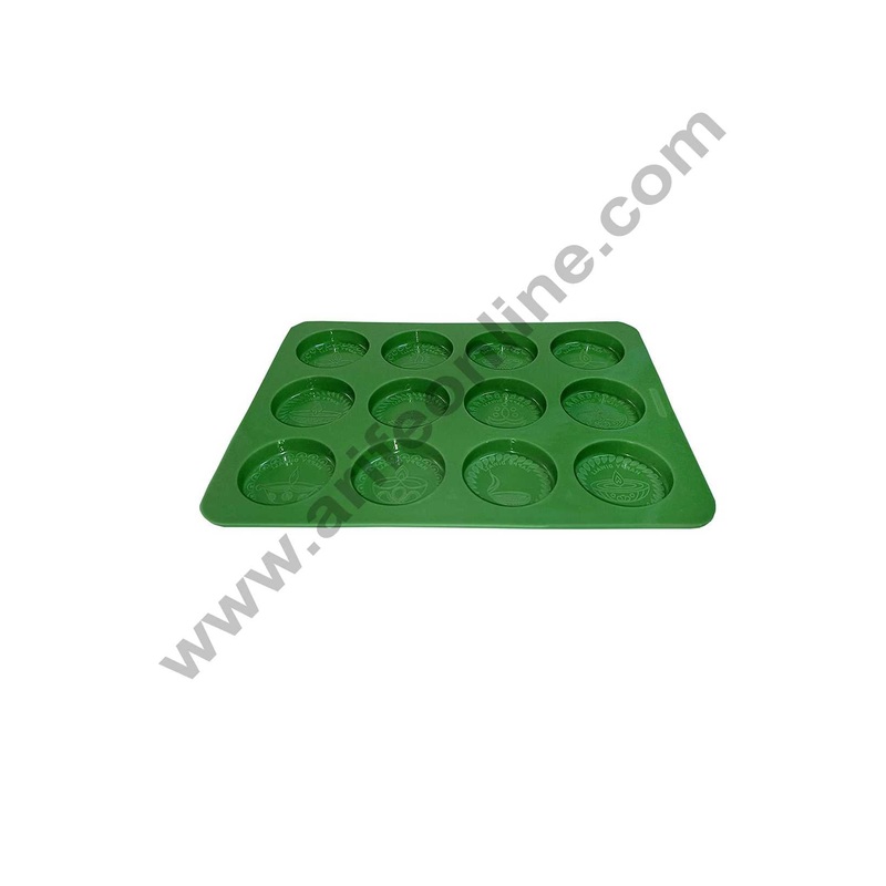 Cake Decor 12 Cavity Round Happy Diwali Shape Mold Silicone Chocolate Mould