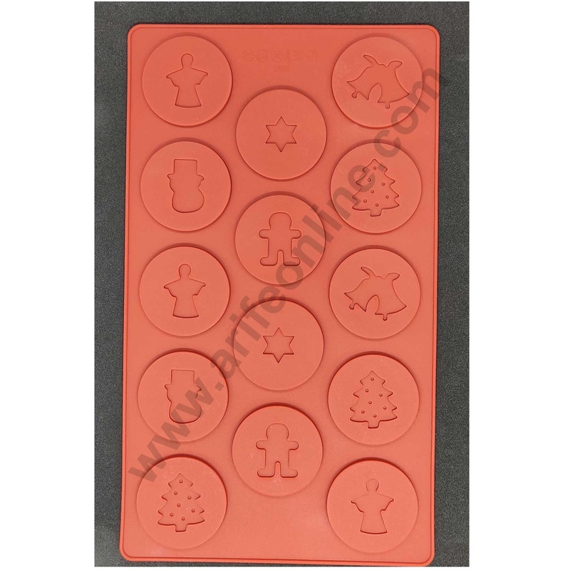 Cake Decor 14-Cavity Christmas Star, Tree, Bell  Garnishing Chocolate Silicone Mould