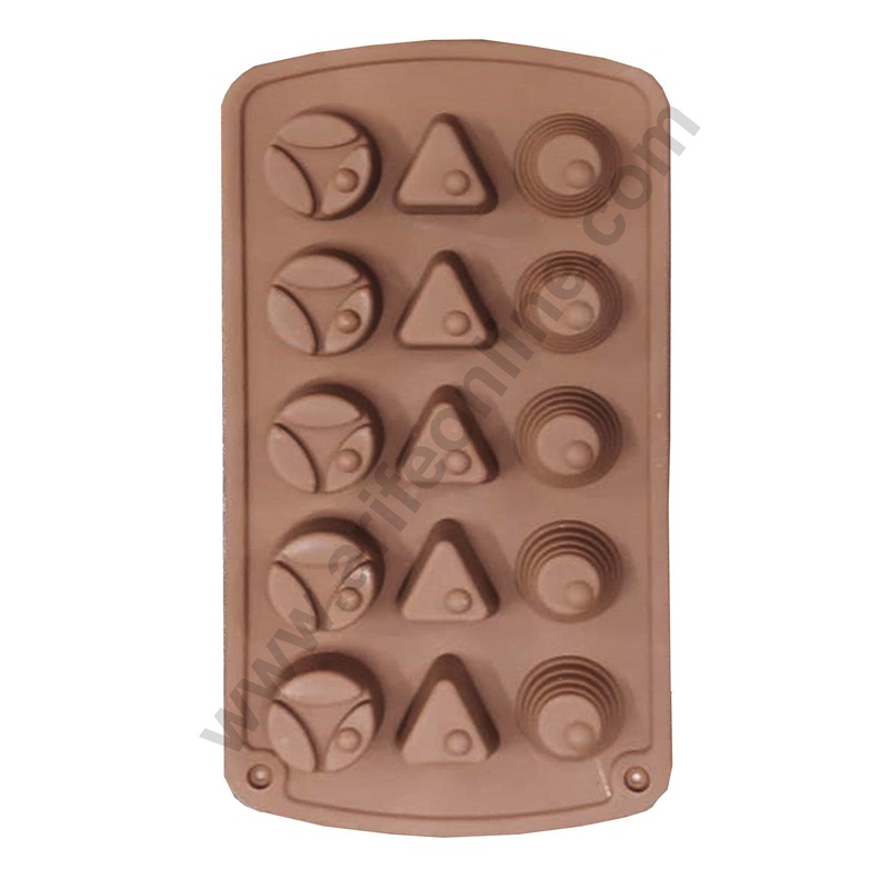 Cake Decor 15-Cavity Round, Triangle and Frill Shape Silicone Brown chocolate Moulds