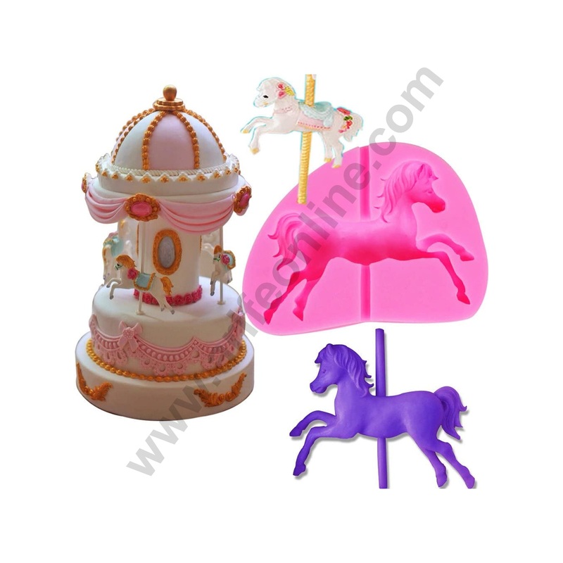 Cake Decor 1pcs Silicone Fondant Mould 3D Carousel Horse With Pole Cake Decorating