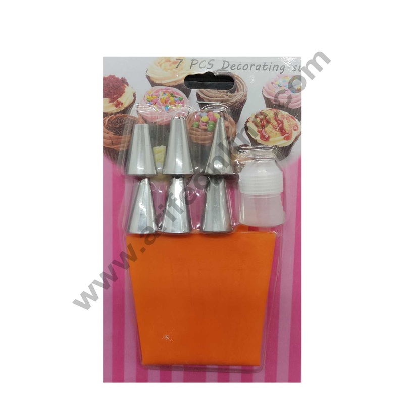 Cake Decor 7pc Decorating Nozzle Set with Piping Bag And Coupler