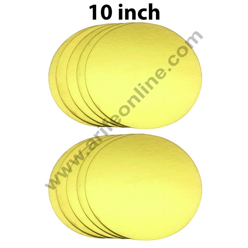 Cake Decor MDF Cake Base Gold Color 10 Pieces Round - 10 inch