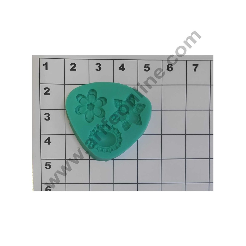 Cake Decor Silicon 3 Cavity Flower and Frame Desing Silicone Fondant Mould Marzipan Mould