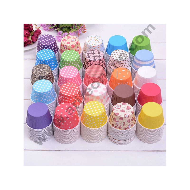 Cake Decor Small Direct Bake-able Paper Muffin Cupcake Liners Random 100 Pcs (Single/Assorted Color/Prints)