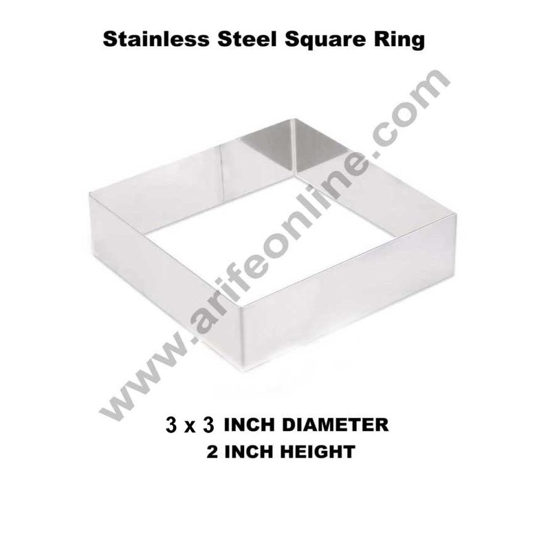 Cake Decor Square Cake Ring Stainless Steel Cutter Heavy Ring (3x3 inch Diameter X 2 inch Height )