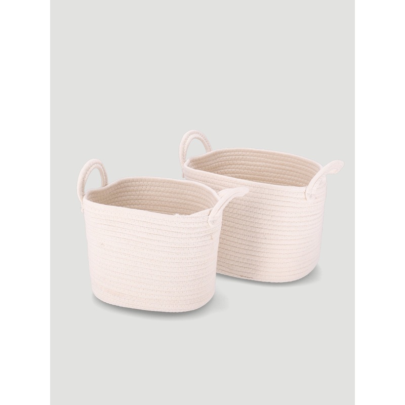 Set Of 2 Oval Shape Cotton Rope Storage Basket