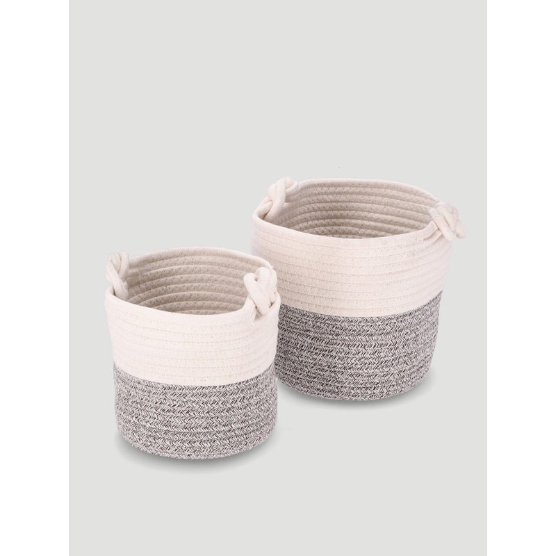 Set of 2 Oval Shape Cotton Rope Storage Baskets