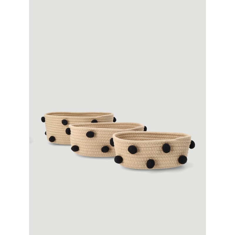 Set Of 3 Storage Baskets With Pom Poms