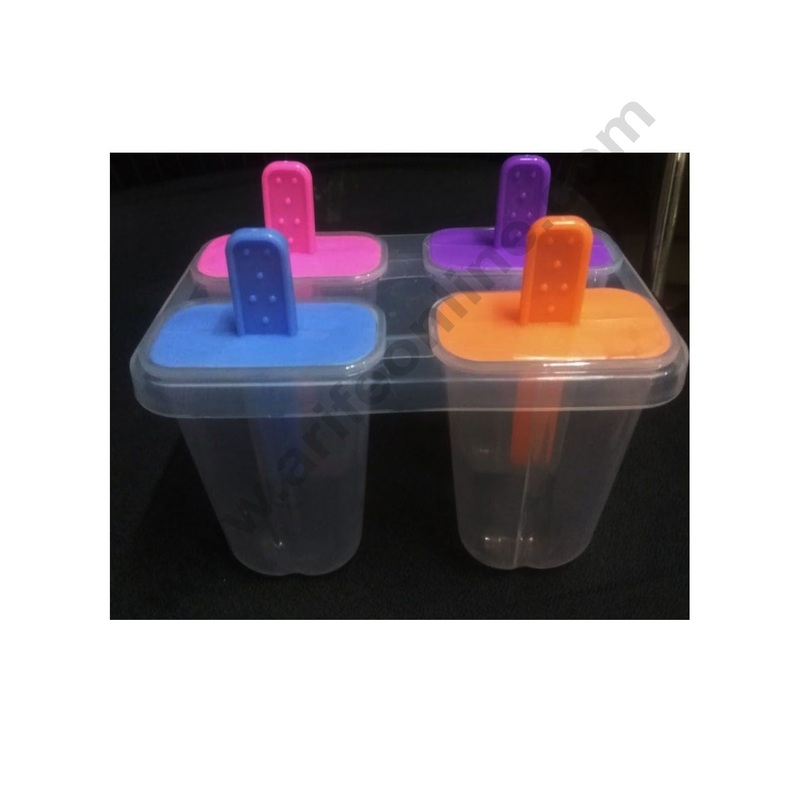 Cake Decor 4 Cavity Chocobar Plain Handle Plastic Kulfi Maker Mould