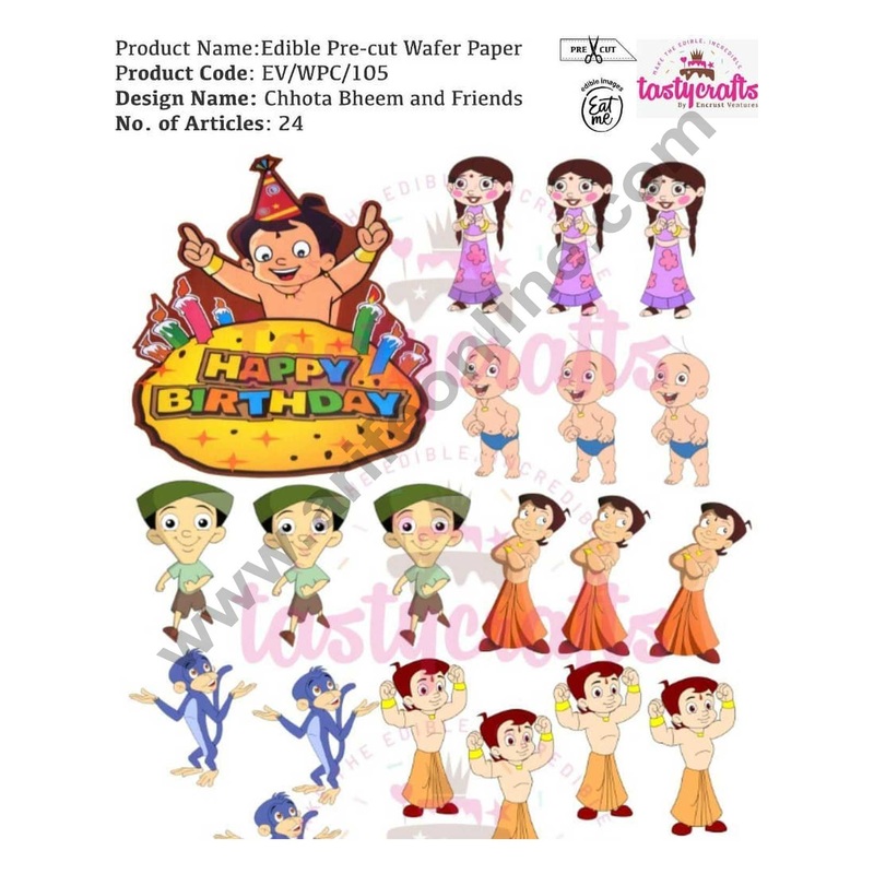 Cake Decor Edible Pre Cut Wafer Paper - Chhota  Bheem and  Friends Cake Topper - (Set of 24 pcs)