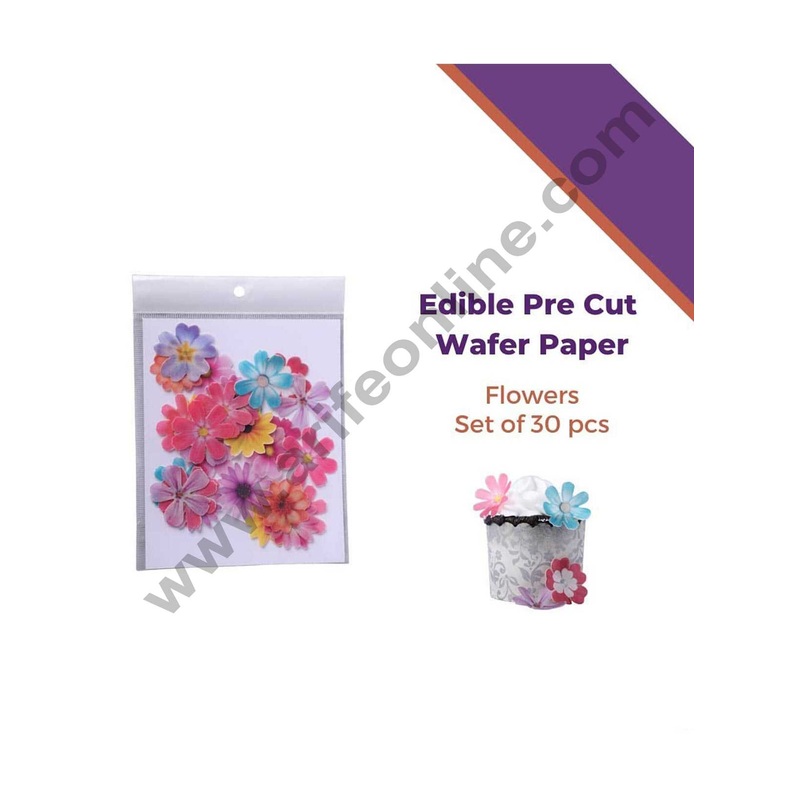 Cake Decor Edible Pre Cut Wafer Paper - Flower Cake Topper -  (Set of 30pcs)