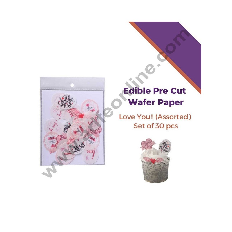 Cake Decor Edible Pre Cut Wafer Paper - I Love You Cake Topper -  (Set of 30pcs)