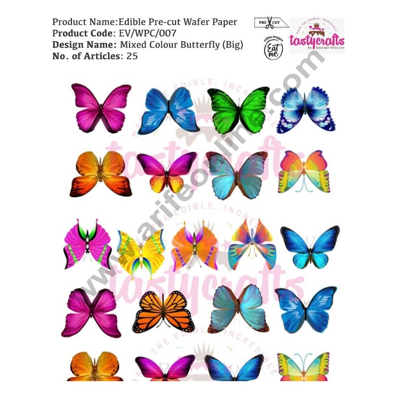 Cake Decor Edible Pre Cut Wafer Paper - Mixed Butterfly  Colour Cake Topper - Big (Set of 25pcs)