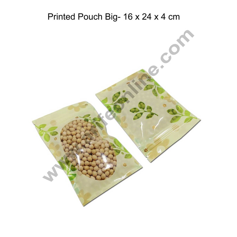Cake Decor Printed Leaf Pouch with Zipper Plastics and Chocolate Dry Fruit  (Pack of 10) - Big