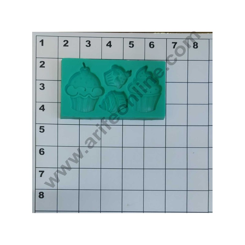 Cake Decor Silicon 4 Cavity Cup Cake Design Fondant Clay Marzipan Cake Decoration Mould