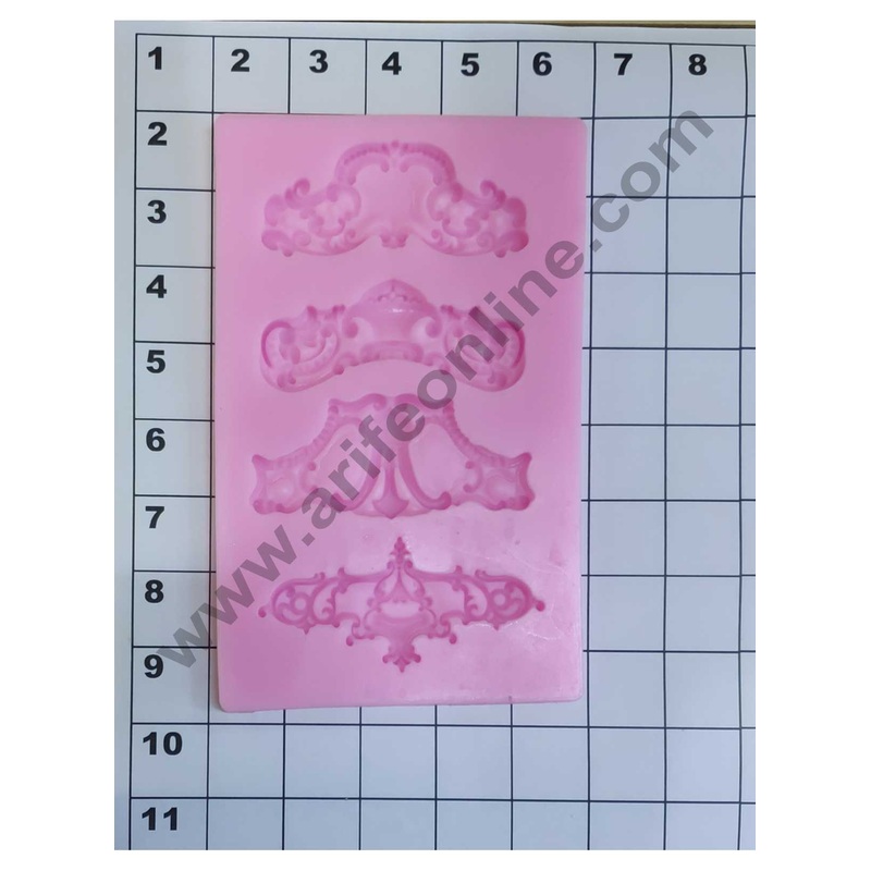 Cake Decor Silicon 4 Cavity Sculpted Vintage Frame Lace Silicone Fondant Mould Marzipan Mould