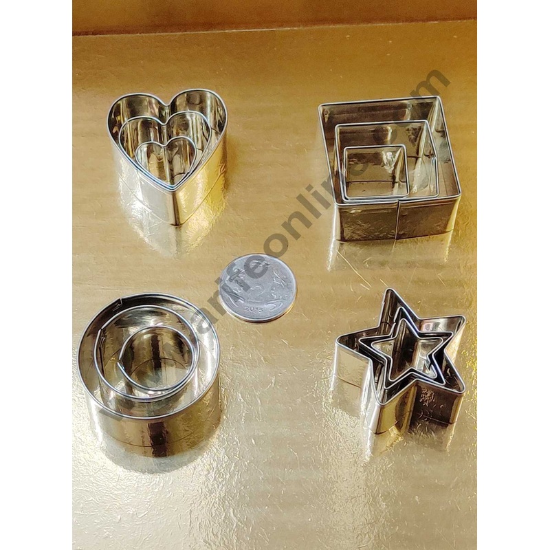 Cake Decor Small 12Pcs Star,Circle,Heart and Square Shape Stainless Steel Cookie Cutter, Cutter Cake Decoration Tools