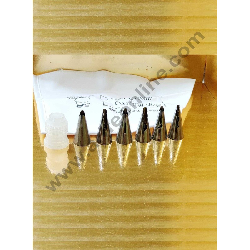 Cake Decor Stainless Steel Icing Frill Nozzles Cake Piping Bag with 1 Coupler for Decorating Set of 6 Assorted.(Icing Bag 6 Frill Nozzle with Coupler)