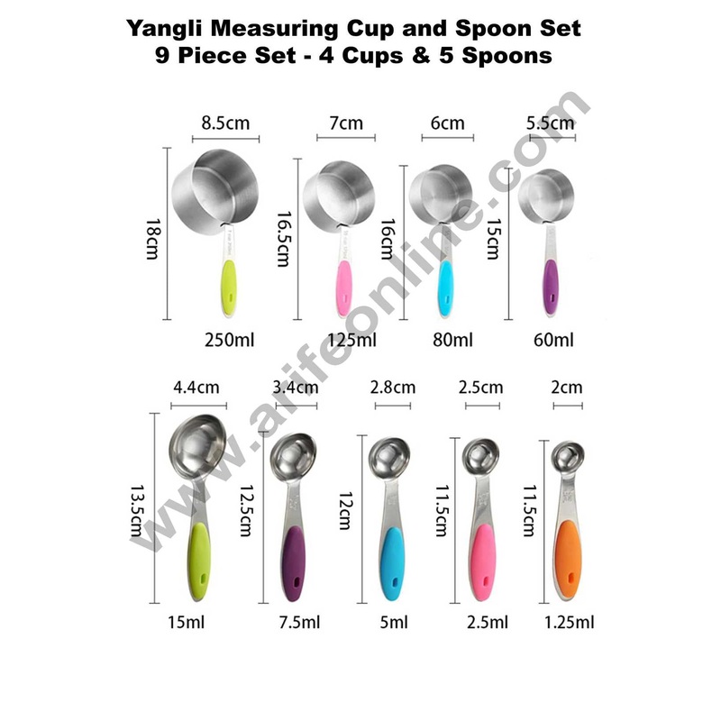 Cake Decor Yangli 9 Pcs Measuring Cup and Spoons Set Stainless Steel 4pcs Cups And 5pcs Spoons Baking Tool