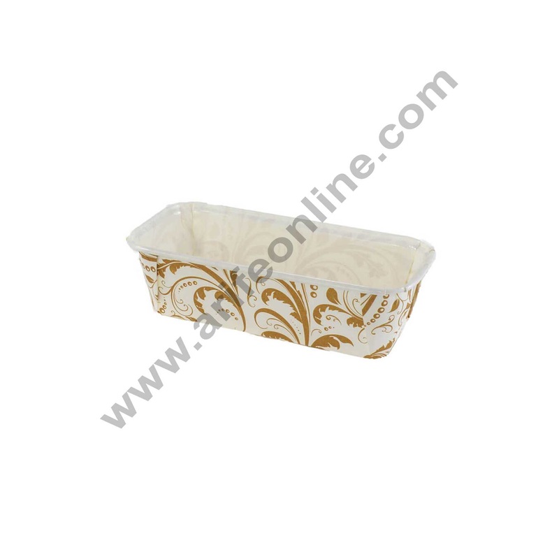 Novacart Bake & Serve Paper Baking Mould By Cake Decor - White Golden Desgin Plum Cake Mold 10 Pcs